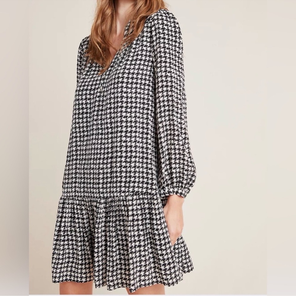 Anthropologie Black & White Houndstooth Mini Dress